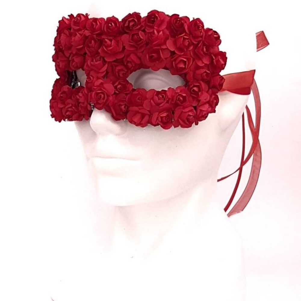 Red Floral Masquerade Mask - Picture 9 of 9